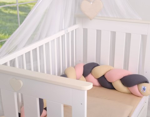 My Sweet Baby Ochraniacz warkocz pleciony do łóżeczka - beżowy-brudny róż-antracyt