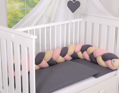 My Sweet Baby Ochraniacz warkocz pleciony do łóżeczka - beżowy-brudny róż-antracyt