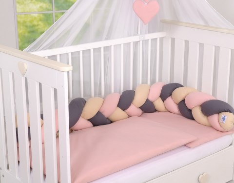 My Sweet Baby Ochraniacz warkocz pleciony do łóżeczka - beżowy-brudny róż-antracyt