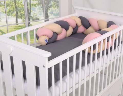 My Sweet Baby Ochraniacz warkocz pleciony do łóżeczka - beżowy-brudny róż-antracyt