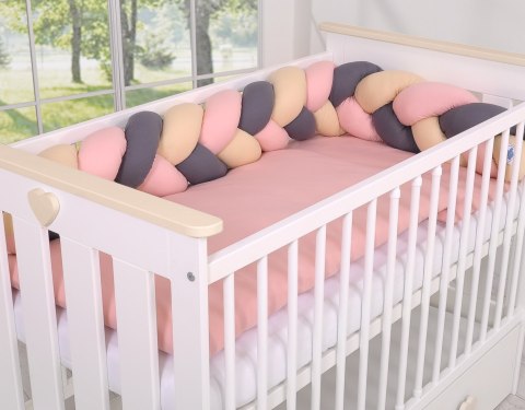 My Sweet Baby Ochraniacz warkocz pleciony do łóżeczka - beżowy-brudny róż-antracyt