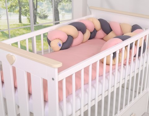 My Sweet Baby Ochraniacz warkocz pleciony do łóżeczka - beżowy-brudny róż-antracyt