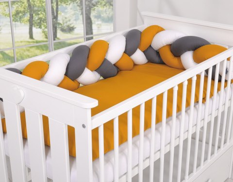 My Sweet Baby Ochraniacz warkocz pleciony do łóżeczka - biały-musztardowy-antracyt