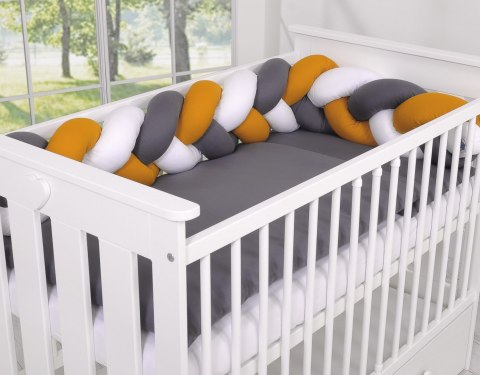 My Sweet Baby Ochraniacz warkocz pleciony do łóżeczka - biały-musztardowy-antracyt