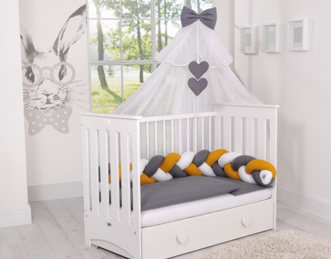 My Sweet Baby Ochraniacz warkocz pleciony do łóżeczka - biały-musztardowy-antracyt