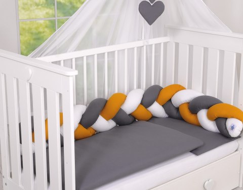 My Sweet Baby Ochraniacz warkocz pleciony do łóżeczka - biały-musztardowy-antracyt