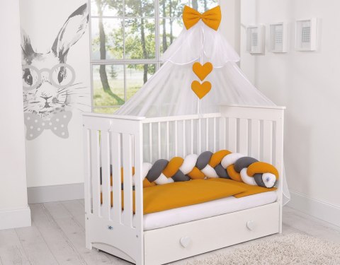 My Sweet Baby Ochraniacz warkocz pleciony do łóżeczka - biały-musztardowy-antracyt