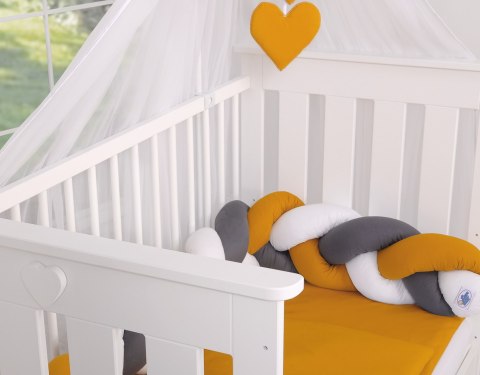 My Sweet Baby Ochraniacz warkocz pleciony do łóżeczka - biały-musztardowy-antracyt