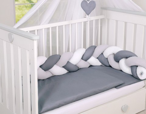 My Sweet Baby Ochraniacz warkocz pleciony do łóżeczka -biały-szary-antracyt