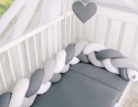 My Sweet Baby Ochraniacz warkocz pleciony do łóżeczka -biały-szary-antracyt
