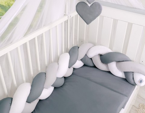 My Sweet Baby Ochraniacz warkocz pleciony do łóżeczka -biały-szary-antracyt