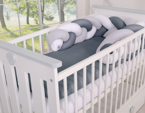 My Sweet Baby Ochraniacz warkocz pleciony do łóżeczka -biały-szary-antracyt