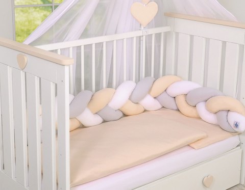 My Sweet Baby Ochraniacz warkocz pleciony do łóżeczka - biały-szary-beżowy