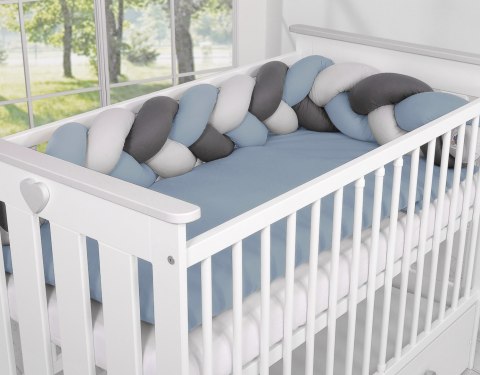 My Sweet Baby Ochraniacz warkocz pleciony do łóżeczka - brudny niebieski-szary-antracyt