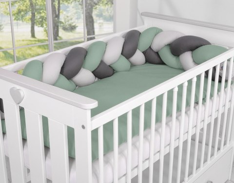 My Sweet Baby Ochraniacz warkocz pleciony do łóżeczka - szałwia-szary-antracyt