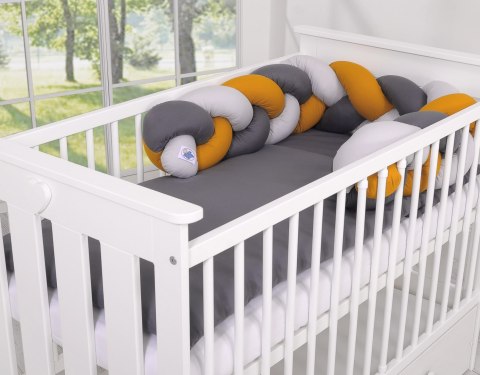 My Sweet Baby Ochraniacz warkocz pleciony do łóżeczka - szary-musztardowy-antracyt