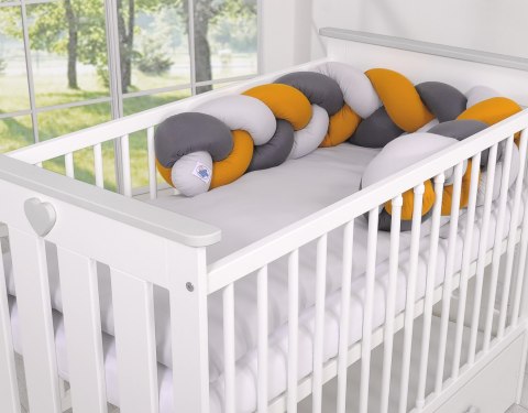 My Sweet Baby Ochraniacz warkocz pleciony do łóżeczka - szary-musztardowy-antracyt