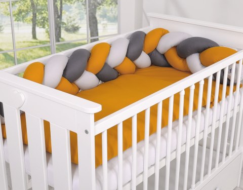 My Sweet Baby Ochraniacz warkocz pleciony do łóżeczka - szary-musztardowy-antracyt