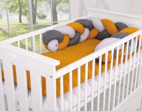 My Sweet Baby Ochraniacz warkocz pleciony do łóżeczka - szary-musztardowy-antracyt