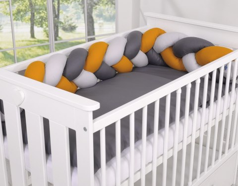 My Sweet Baby Ochraniacz warkocz pleciony do łóżeczka - szary-musztardowy-antracyt