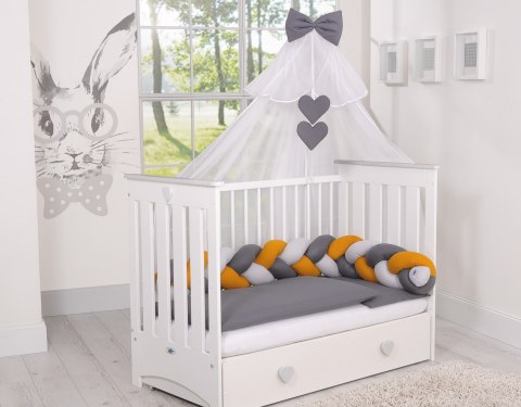 My Sweet Baby Ochraniacz warkocz pleciony do łóżeczka - szary-musztardowy-antracyt