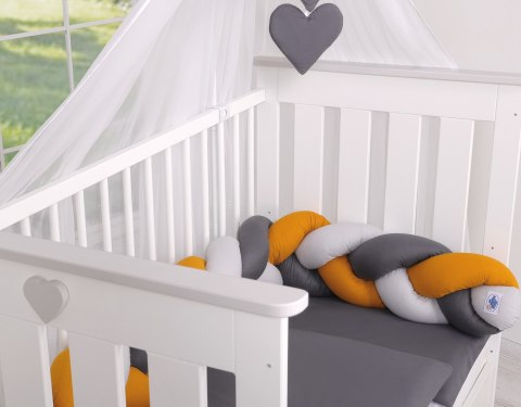 My Sweet Baby Ochraniacz warkocz pleciony do łóżeczka - szary-musztardowy-antracyt