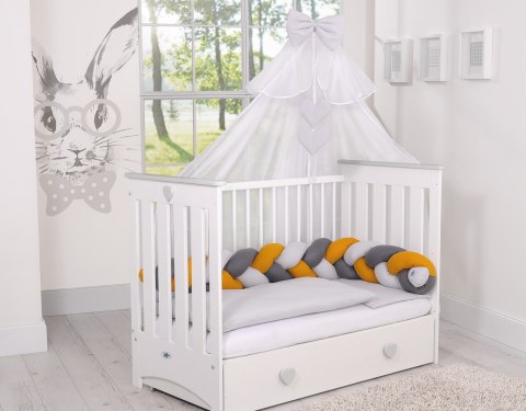 My Sweet Baby Ochraniacz warkocz pleciony do łóżeczka - szary-musztardowy-antracyt