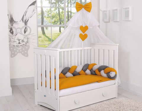 My Sweet Baby Ochraniacz warkocz pleciony do łóżeczka - szary-musztardowy-antracyt