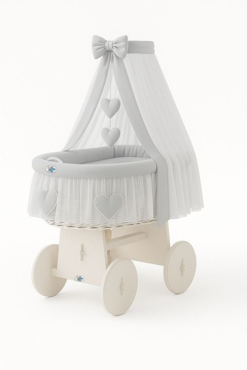 My Sweet Baby Wiklinowy kosz Mojżesza z baldachimem Amelia - biały + szara pościel