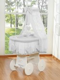 My Sweet Baby Wiklinowy kosz Mojżesza z baldachimem Amelia - biały + szara pościel