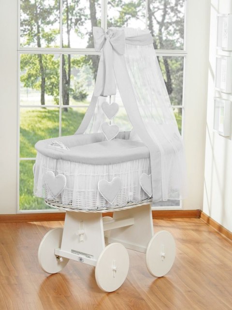 My Sweet Baby Wiklinowy kosz Mojżesza z baldachimem Amelia - biały + szara pościel