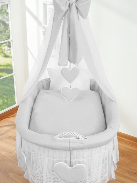 My Sweet Baby Wiklinowy kosz Mojżesza z baldachimem Amelia - biały + szara pościel