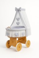 My Sweet Baby Wiklinowy kosz Mojżesza z baldachimem Amelia - naturalny + szara pościel
