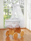 My Sweet Baby Wiklinowy kosz Mojżesza z baldachimem Amelia - naturalny + szara pościel