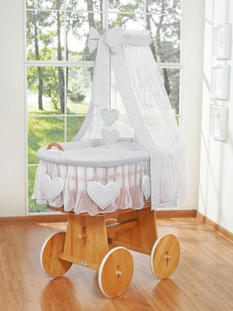 My Sweet Baby Wiklinowy kosz Mojżesza z baldachimem Amelia - naturalny + szara pościel