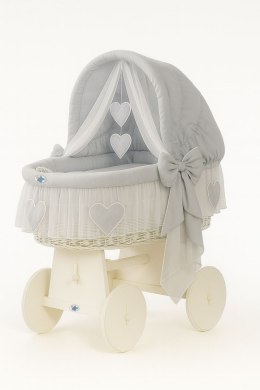 My Sweet Baby Wiklinowy kosz Mojżesza ze składaną budką Amelia - biały + szara pościel