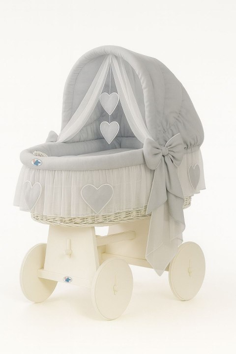 My Sweet Baby Wiklinowy kosz Mojżesza ze składaną budką Amelia - biały + szara pościel