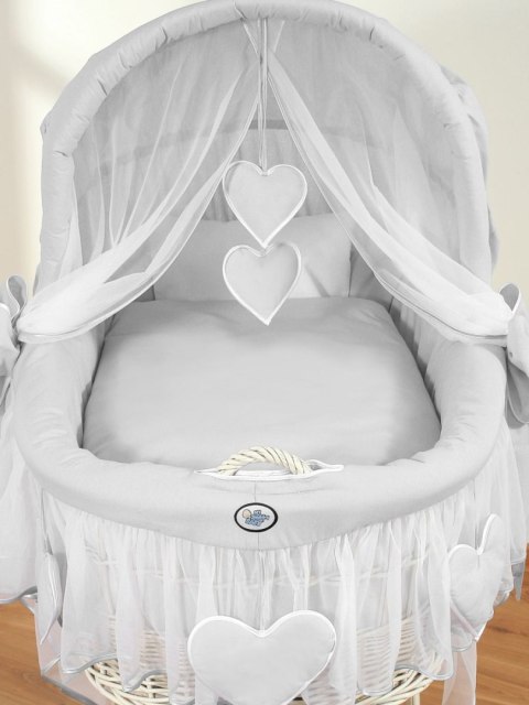 My Sweet Baby Wiklinowy kosz Mojżesza ze składaną budką Amelia - biały + szara pościel