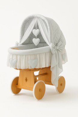 My Sweet Baby Wiklinowy kosz Mojżesza ze składaną budką Amelia - naturalny + szara pościel