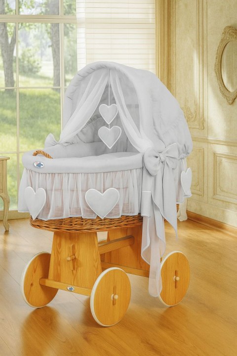 My Sweet Baby Wiklinowy kosz Mojżesza ze składaną budką Amelia - naturalny + szara pościel