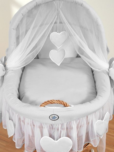 My Sweet Baby Wiklinowy kosz Mojżesza ze składaną budką Amelia - naturalny + szara pościel