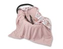 Bobono Duży otulacz dla niemowląt do fotelika nosidełka wózka dwustronny - łapacze snów kwiatowe/brudny róż