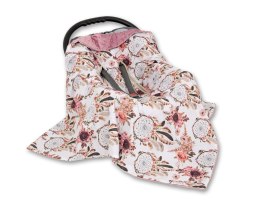 Bobono Duży otulacz dla niemowląt do fotelika nosidełka wózka dwustronny - łapacze snów kwiatowe/róż retro