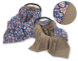 Bobono Duży otulacz dla niemowląt do fotelika nosidełka wózka dwustronny - lisia rodzinka na granacie