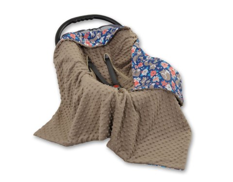 Bobono Duży otulacz dla niemowląt do fotelika nosidełka wózka dwustronny - lisia rodzinka na granacie