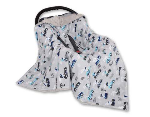 Bobono Duży otulacz dla niemowląt do fotelika nosidełka wózka dwustronny - zajączki szare/szary