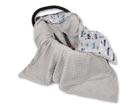 Bobono Duży otulacz dla niemowląt do fotelika nosidełka wózka dwustronny - zajączki szare/szary