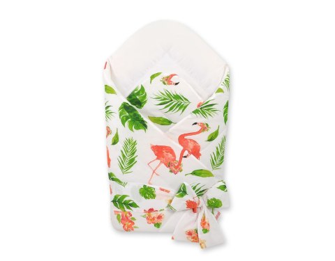 Bobono Dwustronny rożek dla niemowląt miękki z wiązaniem - flamingi koralowe