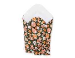 Bobono Dwustronny rożek dla niemowląt miękki z wiązaniem - lisia rodzinka na zieleni