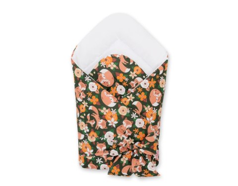 Bobono Dwustronny rożek dla niemowląt miękki z wiązaniem - lisia rodzinka na zieleni